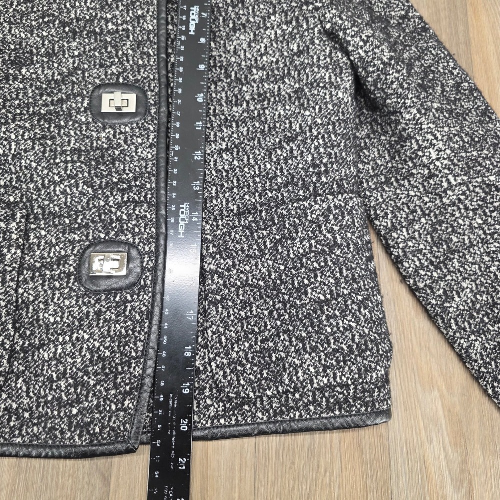 Sandro Tweed Jacket Black White Leather Trim Blazer Women‎ Size 36 - Picture 7 of 11